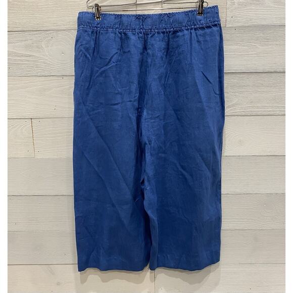 Tahari Essentials 100% Linen Wide Leg Pants Womens Size XL Loose Blue Cropped - Picture 3 of 13